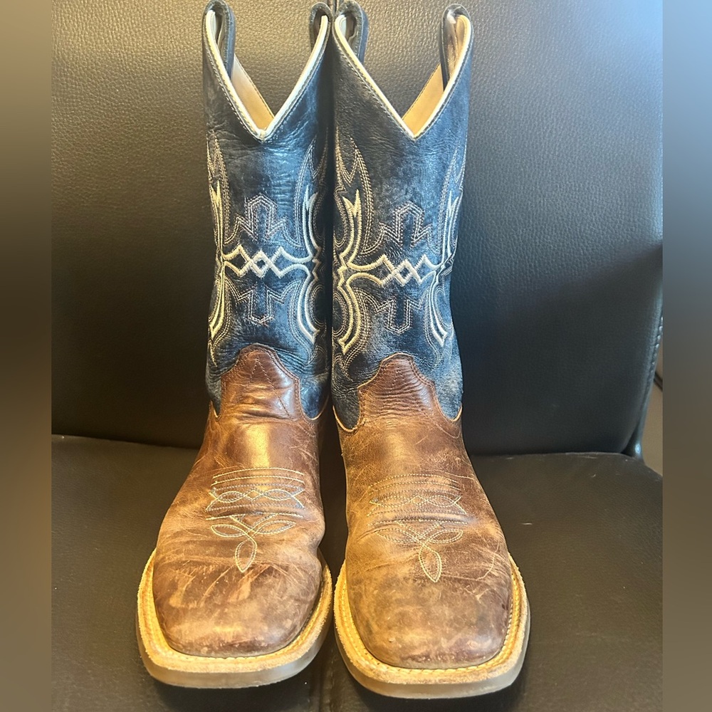 Old West Cowboy Boots Boys Fancy Stitch Medallion Blue BSY1914 Size 5D